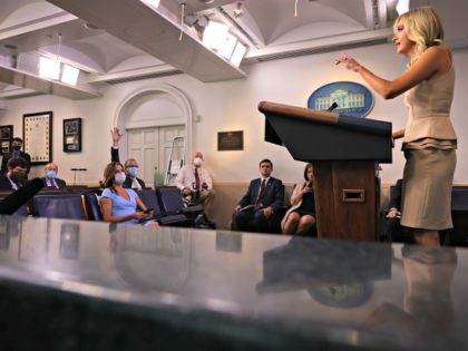 WASHINGTON, DC - JUNE 30: White House Press Secretary Kayleigh McEnany talks to reporters