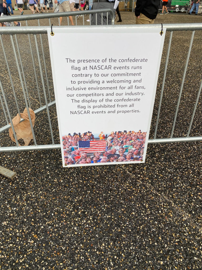 NASCAR placard regarding the Confederate flag at Talladega, 6/21/2020