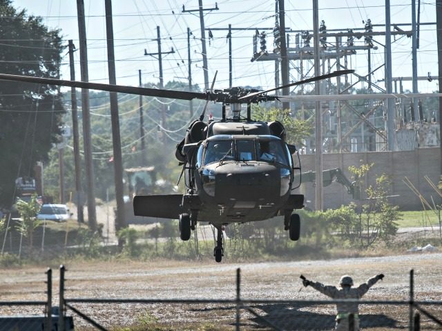 COLUMBIA, SC - OCTOBER 7: An Army National Guard helicopter lands near the South Carolina