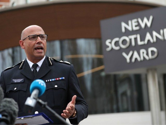 Senior national coordinator for counter-terrorism Neil Basu speaks to the press outside New Scotland Yard in central London on March 13, 2018. Moscow today called Britain's accusations of its involvement in the poisoning of a former double agent an attempt to "discredit" Russia and vowed to retaliate against any sanctions. …