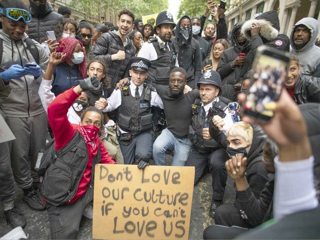 LONDON, ENGLAND - JUNE 03: Protesters and police come together during a Black Lives Matter