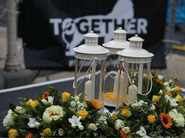 READING, UNITED KINGDOM - JUNE 27: Candles and flowers on June 27, 2020 in Reading, United
