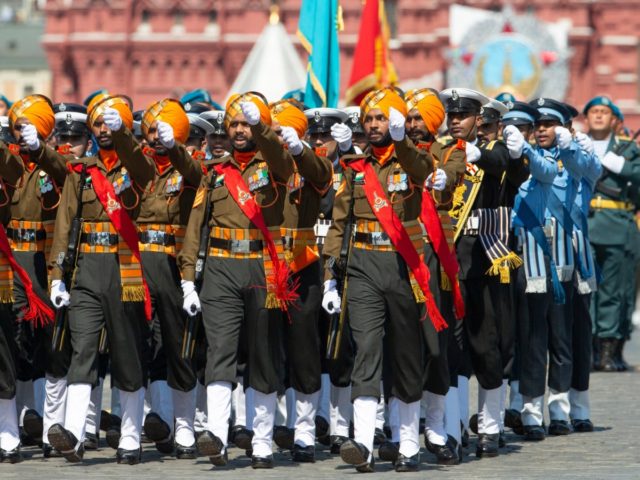 Indian soldiers march in Red Square during the Victory Day military parade marking the 75t