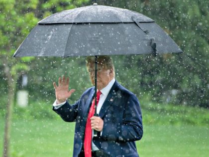 WASHINGTON, DC - JUNE 11: U.S. President Donald Trump walks to Marine One in the rain on the South Lawn of the White House on June 11, 2020 in Washington, DC. Later today, President Trump was scheduled to meet with pastors, law enforcement officials and small business owners at a …