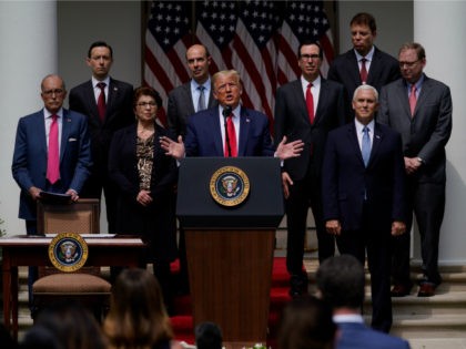 President Donald Trump speaks during a news conference in the Rose Garden of the White Hou