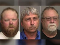 Mugshots of Travis McMichael, Greg McMichael, and William “Roddie” Bryan.