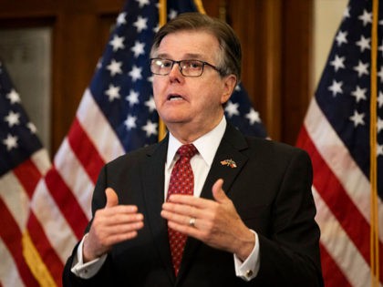 AUSTIN, TX - MAY 18: (EDITORIAL USE ONLY) Texas Lt. Gov. Dan Patrick speaks after Texas Governor Greg Abbott announced the reopening of more Texas businesses during the COVID-19 pandemic at a press conference at the Texas State Capitol in Austin on Monday, May 18, 2020. Abbott said that childcare …