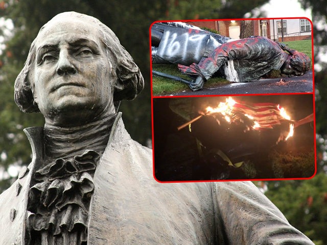 george-washington-statue-portland-defaced-burning-american-flag
