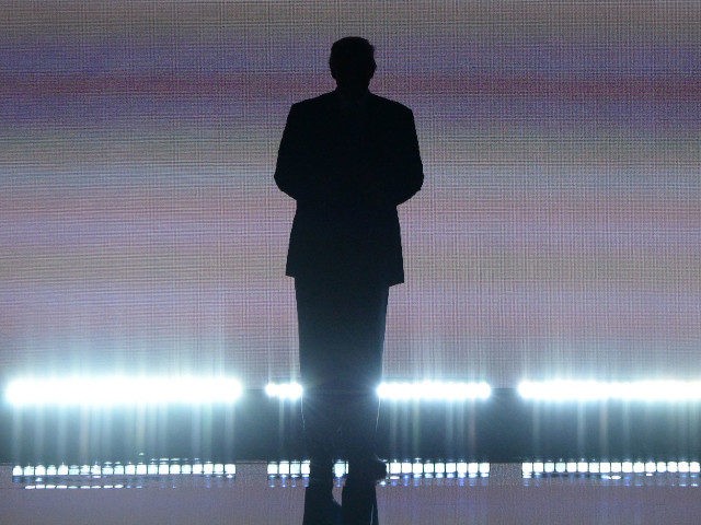 Presumptive Republican presidential candidate Donald Trump arrives on stage on the first day of the Republican National Convention on July 18, 2016 at Quicken Loans Arena in Cleveland, Ohio. The Republican Party opened its national convention, kicking off a four-day political jamboree that will anoint billionaire Donald Trump as its …