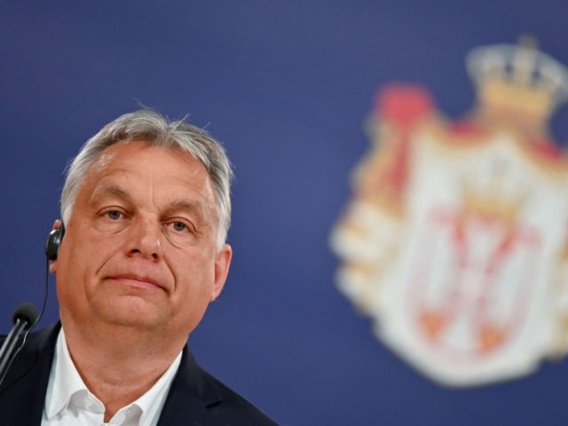 Hungarian Prime Minister Viktor Orban speaks during a joint press conference with the Serb