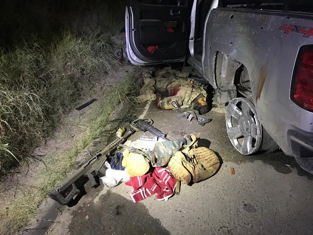 Los Zetas CDN gunmen wearing matching tactical uniforms including CDN patches. Authorities seized a Barrett .50 caliber rifle at the scene. (Photo: Government of Mexico)