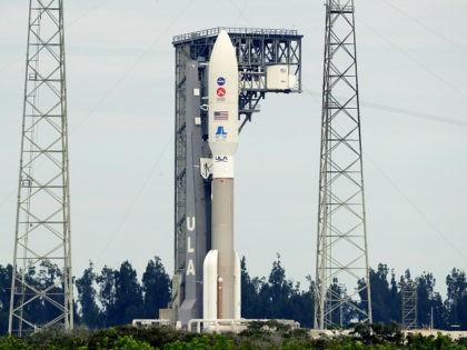 A United Launch Alliance Atlas V rocket that will launch to Mars arrives at Space Launch C