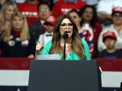 Kimberly Guilfoyle speaks at a rally supporting President Donald Trump Wednesday, Feb. 19, 2020 in Phoenix. (AP Photo/Rick Scuteri)