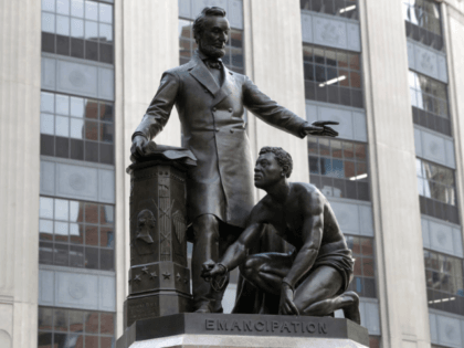 A statue that depicts a freed slave kneeling at Abraham Lincoln's feet rests on a pedestal, Thursday, June 25, 2020, in Boston. The statue in Boston is a copy of the Emancipation Memorial, also known as the Emancipation Group and the Freedman's Memorial, that was erected in Lincoln Park, in …