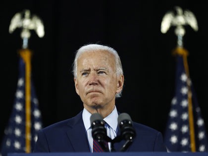 FILE - In this June 25, 2020, file photo Democratic presidential candidate, former Vice President Joe Biden pauses while speaking during an event in Lancaster, Pa. Biden and his leading supporters are stepping up warnings to Democrats to avoid becoming complacent. (AP Photo/Matt Slocum, File)