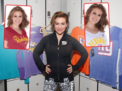 IMAGE DISTRIBUTED FOR NATIONAL FOOTBALL LEAGUE - Alyssa Milano with her GIII Touch NFL Women's Collection showcasing apparel for a healthy and active lifestyle on Thursday, Sept. 15, 2016 in New York. (Amy Sussman/AP Images for National Football League)