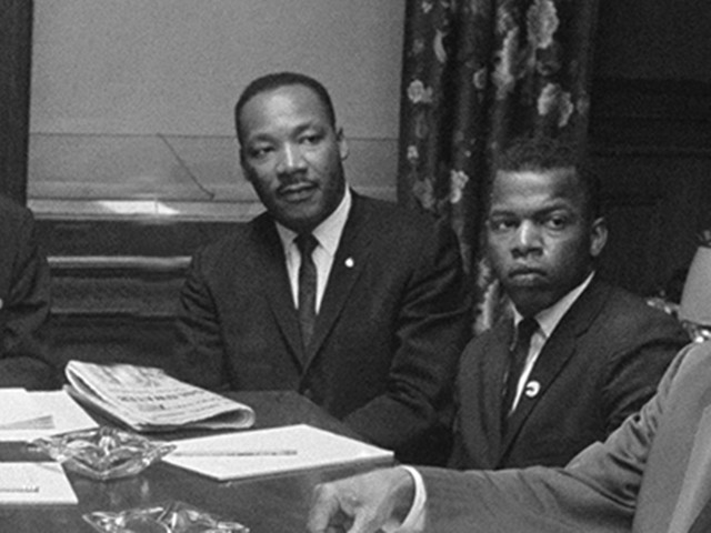 Leaders of the African American Movement pose in New York July 29 1964 as they hold conference on civil rights. From left are: Bayard Rustin: Jack Greeberg, director of counsel of the Naacp Educational and Legal Defense Fund; Whitney Young JR., director of the National Urban League; James Farmer, National Director of Core; Roy Wilkins, Naacp Executive Secretary; Dr. Martin Luther King; John Lewis, Chairman of the Student nonviolent coordinating committee, and A. Philip Randolph, Chairman of the National Negro American Labor Council. (AP Photo/Eddie Adams)