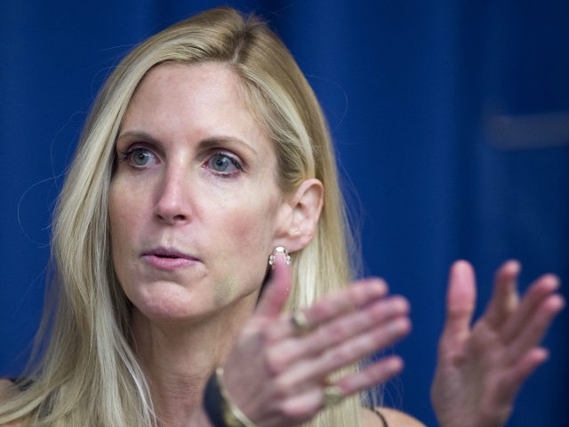 Conservative political commentator and author Ann Coulter discusses her latest book, "Adios, America: The Left's Plan to Turn Our Country into a Third World Hellhole" on June 17, 2015 at the National Press Club in Washington, DC. AFP PHOTO/Paul J. Richards (Photo credit should read PAUL J. RICHARDS/AFP via Getty …