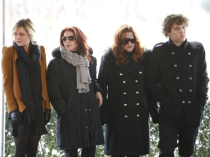 FILE - In this Jan. 8, 2010, file photo, Priscilla Presley, second from left, her daughter, Lisa Marie Presley, second from right, and Lisa Marie's children, Riley Keough, left, and Benjamin Keough, right, take part in a ceremony in Memphis, Tenn., commemorating Elvis Presley's 75th birthday. Keough has died. Lisa …