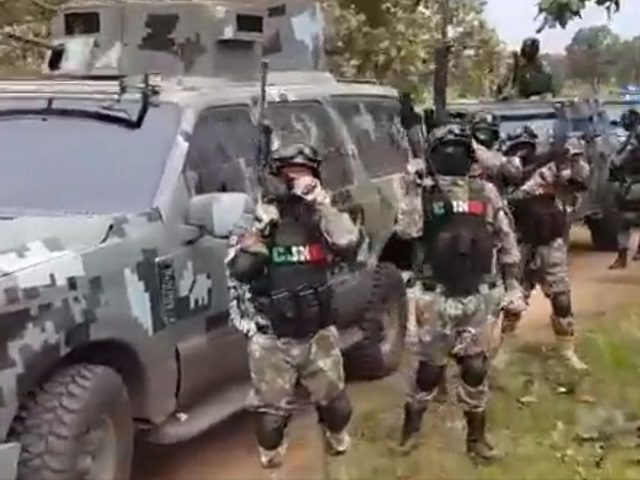 Cartel Jalisco Nueva Generacion leakes video showing what appears to be a paramilitary armored unit. (Breitbart Texas / Cartel Chronicles)