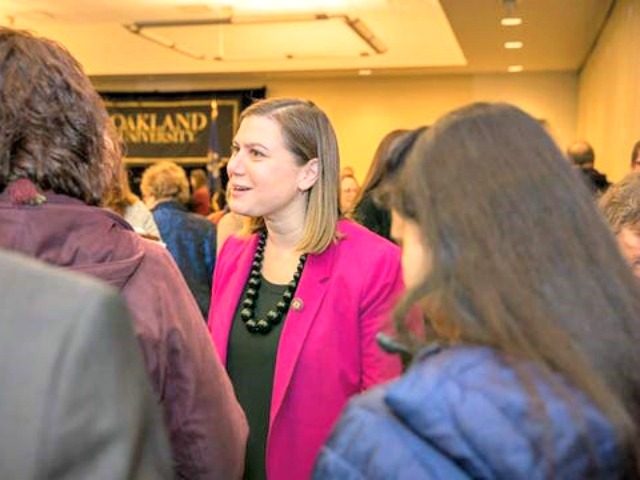 U.S. Rep. Elissa Slotkin, D-Holly, meets with people at a town hall meeting at Oakland Uni