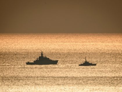 DOVER, ENGLAND - JANUARY 04: HMS Mersey (L) is seen travelling in convoy with a Border For