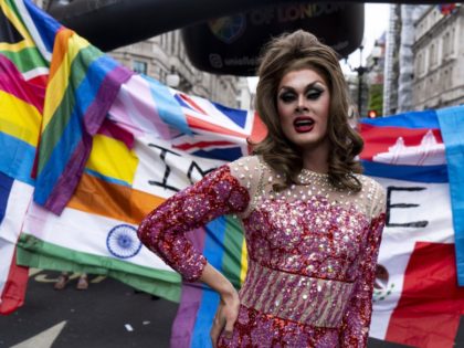 A member of the Lesbian, Gay, Bisexual and Transgender (LGBT) community takes part in the annual Pride Parade in London on July 6, 2019. (Photo by Niklas HALLE'N / AFP) (Photo credit should read NIKLAS HALLE'N/AFP via Getty Images)