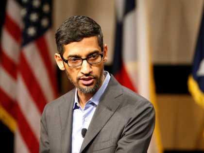 DALLAS, TX - OCTOBER 03: CEO of Google, Sundar Pichai, speaks before signing the White Hou