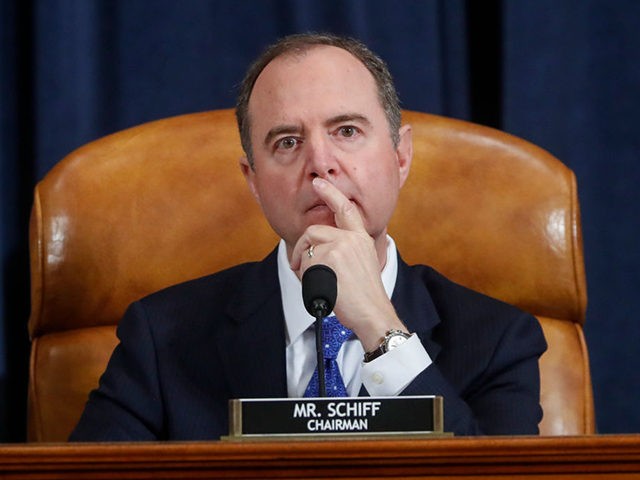 House Intelligence Committee Chairman Rep. Adam Schiff (D-CA) presides at a House Intelligence Committee hearing as US Ambassador to the European Union Gordon Sondland testifies during the House Intelligence Committee hearing as part of the impeachment inquiry into US President Donald Trump on Capitol Hill in Washington,DC on November 20, …