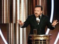BEVERLY HILLS, CALIFORNIA - JANUARY 05: In this handout photo provided by NBCUniversal Media, LLC, host Ricky Gervais speaks onstage during the 77th Annual Golden Globe Awards at The Beverly Hilton Hotel on January 5, 2020 in Beverly Hills, California. (Photo by Paul Drinkwater/NBCUniversal Media, LLC via Getty Images)