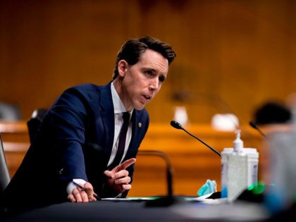 Sen. Josh Hawley, R-MO, speaks during a Senate Judiciary Committee hearing "to examine COVID-19 fraud, focusing on law enforcement's response to those exploiting the pandemic" on Capitol Hill in Washington, DC on June 9, 2020. (Photo by Andrew Harnik / POOL / AFP) (Photo by ANDREW HARNIK/POOL/AFP via Getty Images)