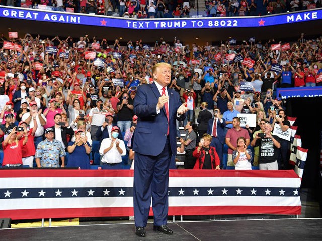 US President Donald Trump arrives for a campaign rally at the BOK Center on June 20, 2020 in Tulsa, Oklahoma. - Hundreds of supporters lined up early for Donald Trump's first political rally in months, saying the risk of contracting COVID-19 in a big, packed arena would not keep them …
