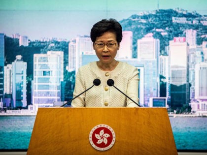 Hong Kong Chief Executive Carrie Lam speaks to the media about the new national security law introduced to the city at her weekly press conference in Hong Kong on July 7, 2020. - China has quickly moved to censor Hong Kong's internet and access users' data using a feared new …