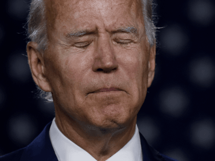 Democratic presidential candidate and former Vice President Joe Biden reacts as he speaks at a "Build Back Better" Clean Energy event on July 14, 2020 at the Chase Center in Wilmington, Delaware. (Photo by Olivier DOULIERY / AFP) (Photo by OLIVIER DOULIERY/AFP via Getty Images)