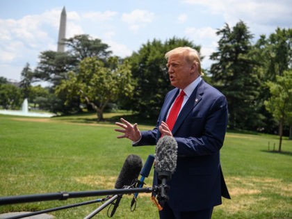 US President Donald Trump speaks to the press at the White House in Washington, DC, on July 15, 2020, before departing for Atlanta. (Photo by NICHOLAS KAMM / AFP) (Photo by NICHOLAS KAMM/AFP via Getty Images)