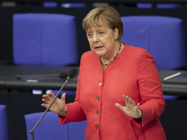 BERLIN, GERMANY - JULY 01: German Chancellor Angela Merkel speaks on behalf of the federal