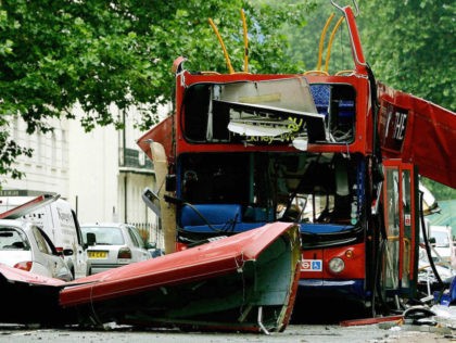 LONDON, United Kingdom: (FILES) The wreck of the Number 30 double-decker bus is pictured in Tavistock Square in central London, 08 July, 2005. The chances of preventing the July 7 attacks might have been greater had different investigative decisions been made by the Security Service, an official report concluded Thursday. …