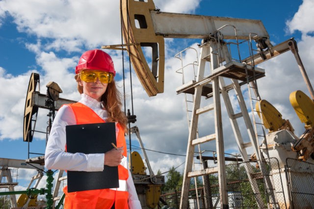 Woman engineer in the oilfield.