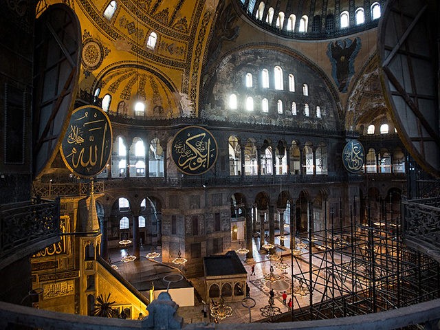 ISTANBUL, TURKEY - FEBRUARY 11: The interior of the Hagia Sophia Museum is seen on Februar