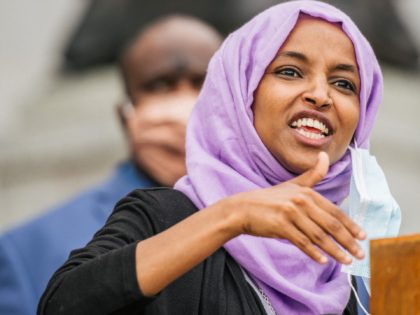 ST PAUL, MN - JULY 07: U.S. Rep. Ihan Omar (D-MN) speaks during a press conference on July 7, 2020 in St. Paul, Minnesota. A press conference was held by the Minnesota People of Color and Indigenous caucus to discuss work on the state and federal level to make systematic …