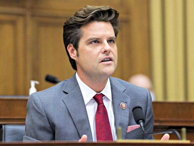 WASHINGTON, DC - JULY 29: Rep. Matt Gaetz (R-FL) speaks during the House Judiciary Subcommittee on Antitrust, Commercial and Administrative Law hearing on Online Platforms and Market Power in the Rayburn House office Building, July 29, 2020 on Capitol Hill in Washington, DC. (Photo by Graeme Jennings-Pool/Getty Images)