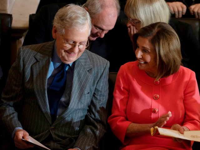 Speaker of the House Nancy Pelosi (R) and Senate Majority Leader Mitch McConnell at a Cong
