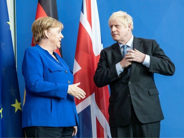 BERLIN, GERMANY - AUGUST 21: British Prime Minister Boris Johnson and German Chancellor Angela Merkel talk following a joint press conference at the Chancellery on August 21, 2019 in Berlin, Germany. Johnson is meeting with Merkel in Berlin and French President Emmanuel Macron in Paris. The United Kingdom has an …