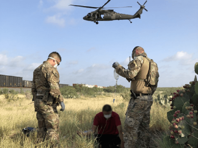 Border Patrol agents and a CBP AMO aircrew rescue a lost migrant near the Texas/Mexico bor