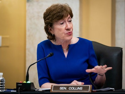`WASHINGTON, DC - JUNE 10: U.S. Sen. Susan Collins (R-ME) speaks at a Senate Small Business and Entrepreneurship Committee hearing on June 10, 2020 in Washington, DC. The committee is examining the implementation of the CARES Act, which has handed out billions of dollars of government-backed forgivable loans to small-business …