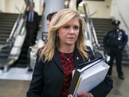 WASHINGTON, DC - FEBRUARY 3: Senator Marsha Blackburn (R-TN) walks to the Senate subway in the U.S. Capitol on February 3, 2020 in Washington, United States. Closing arguments began Monday after the Senate voted to block witnesses from appearing in the impeachment trial. The final vote is expected on Wednesday. …