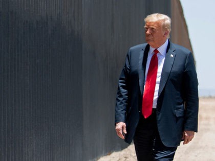 US President Donald Trump participates in a ceremony commemorating the 200th mile of border wall at the international border with Mexico in San Luis, Arizona, June 23, 2020. (Photo by SAUL LOEB / AFP) (Photo by SAUL LOEB/AFP via Getty Images)