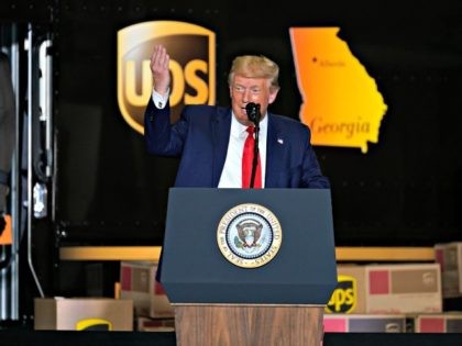 President Donald speaks during an event on American infrastructure at UPS Hapeville Airpor