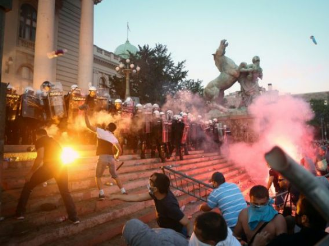 The Serbian capital Belgrade has been hit by clashes, with protesters outraged over the go
