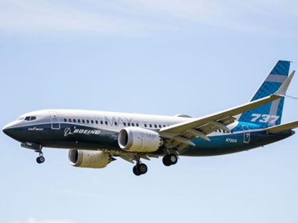 A Boeing 737 MAX jet comes in for a landing following a Federal Aviation Administration (FAA) test flight at Boeing Field in Seattle, Washington on June 29, 2020. - US regulators conducted the first a test flight of the Boeing 737 MAX on Monday, a key step in recertifying the …